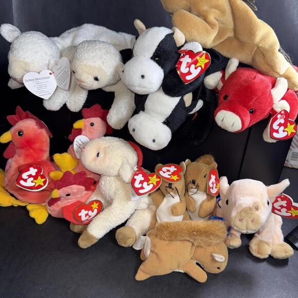 Other - Ty Beanie Babies Farm Animal Bundle Cow Pig Sheep Horse Lot w/ Tags